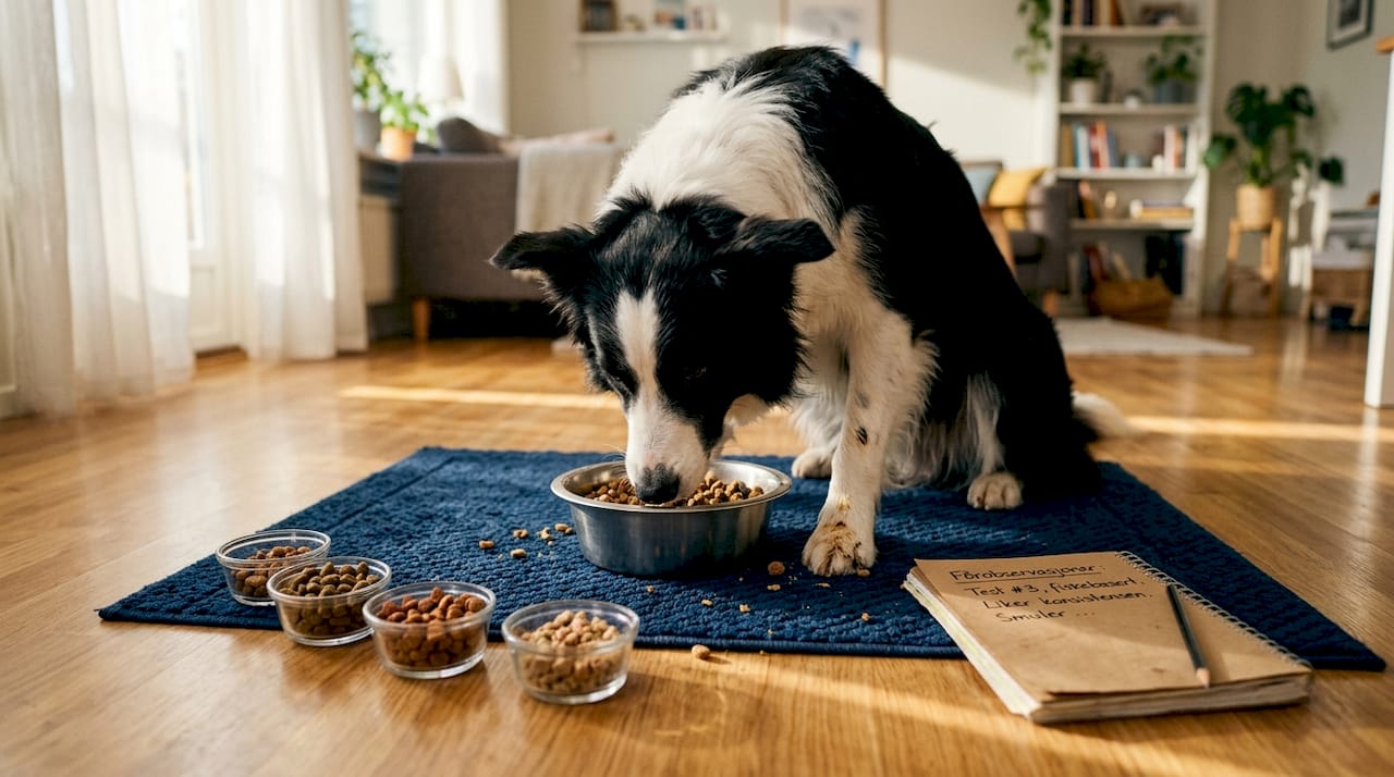 Hunden får servert næringsrikt hundefôr hjemme
