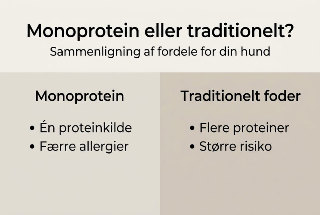 Grafisk oversigt: Monoprotein eller traditionelt hundefoder – hvad skal du vælge?