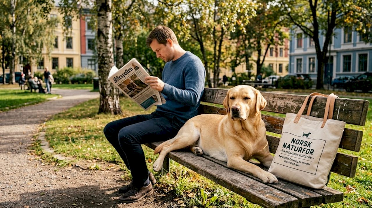Labradoren koser seg med plantebasert hundemat