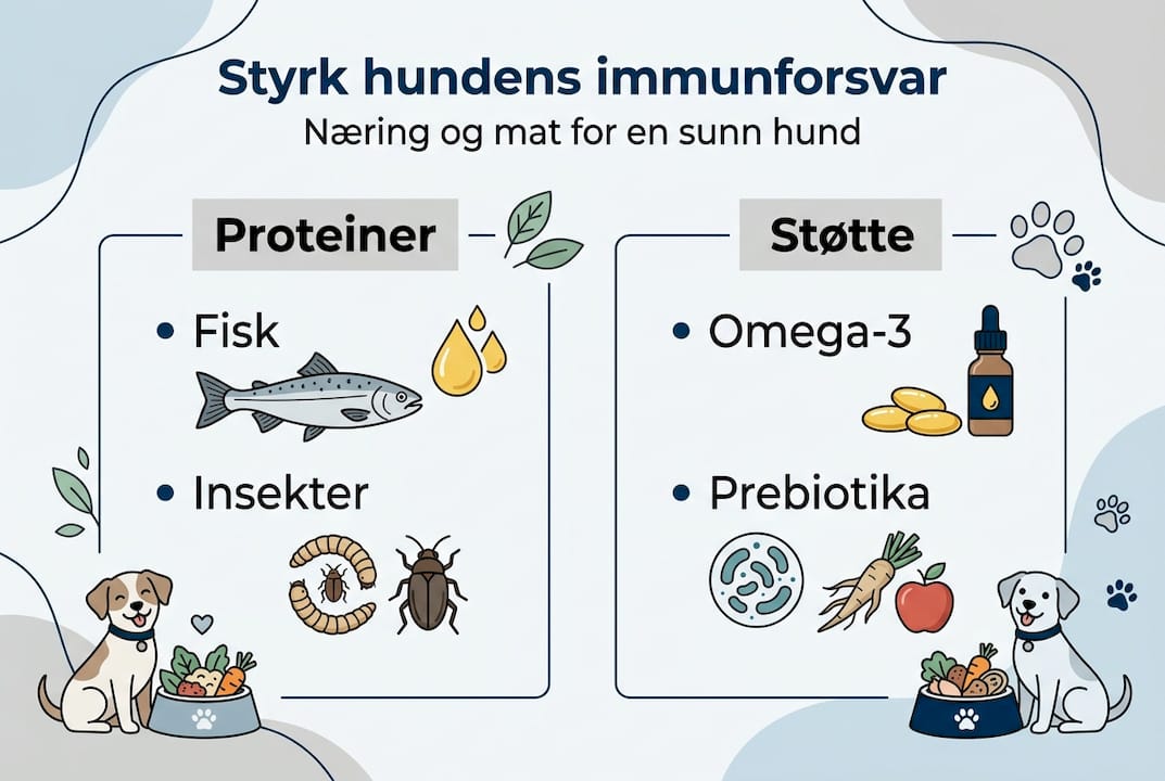 Infografikk som viser hvordan proteiner bidrar til å styrke hundens immunforsvar