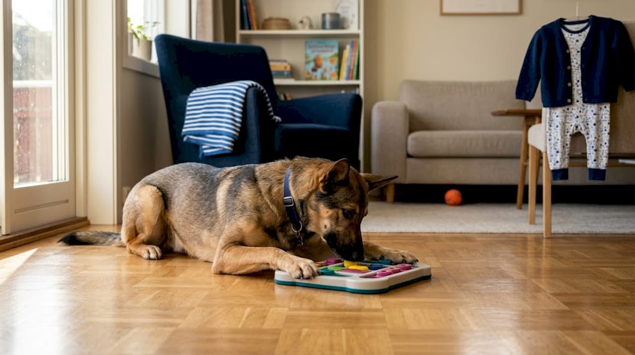 Hunden holder hjernen i aktivitet ved å løse ulike oppgaver og puslespill.