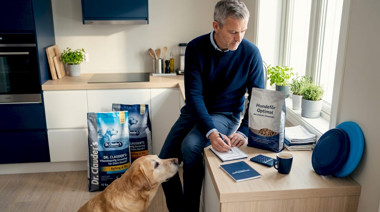 Hundeeier vurderer ulike typer hundemat for å finne den beste kvaliteten