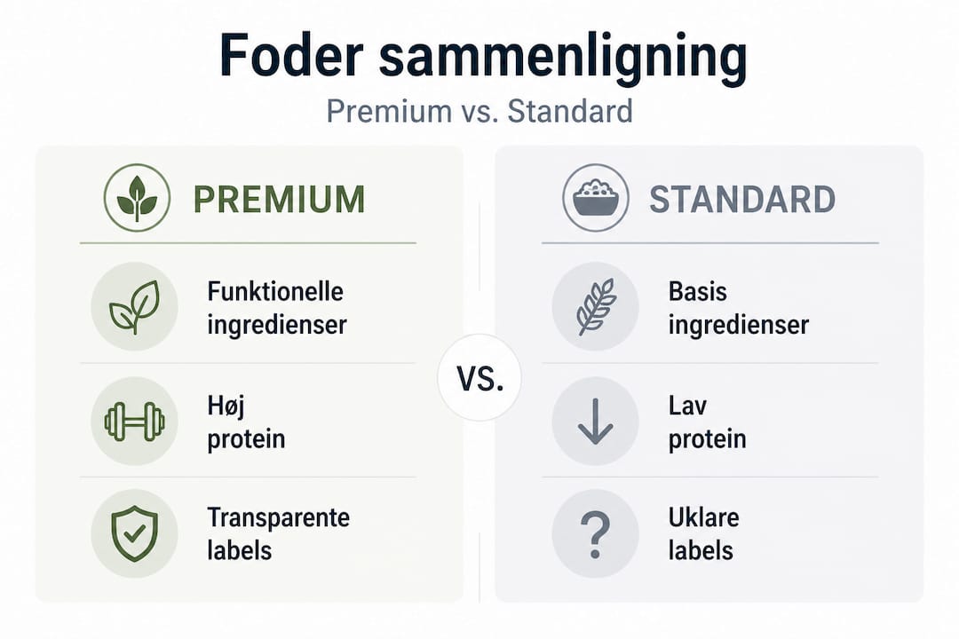 Se vores infografik, hvor vi sætter premium hundefoder op mod almindeligt foder og viser forskellene.