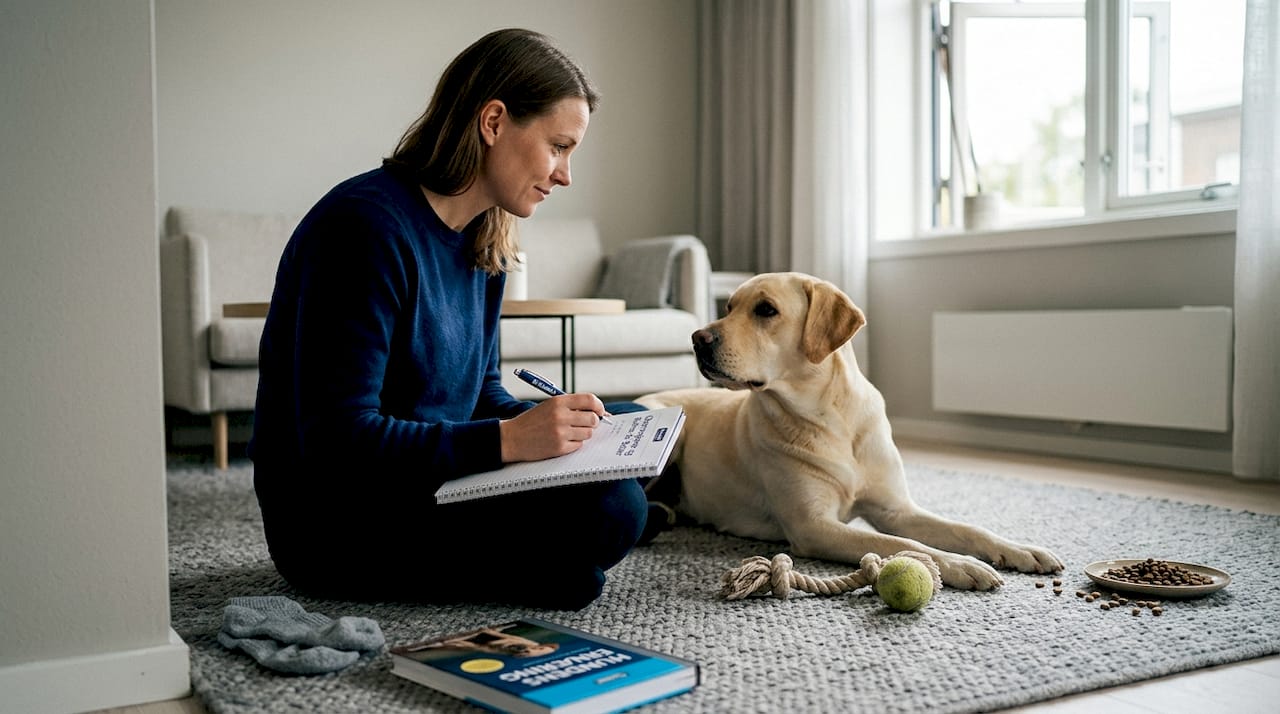 Eieren følger med på hundens helsetilstand i stua.