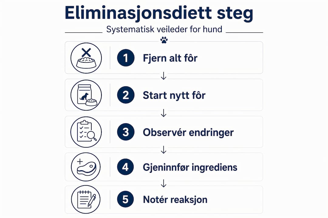 Infografikk — slik gjennomfører du en eliminasjonsdiett for hund, trinn for trinn