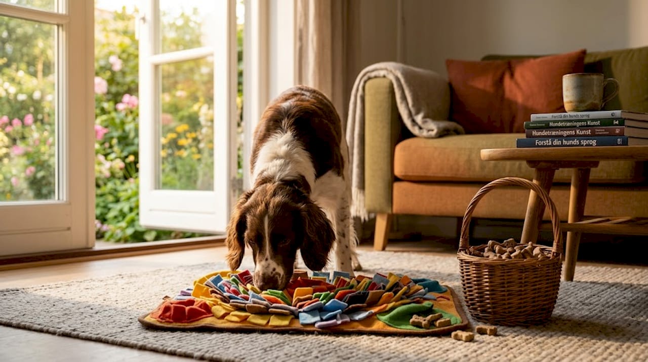 Hund aktiveres med snusemåtte indendørs