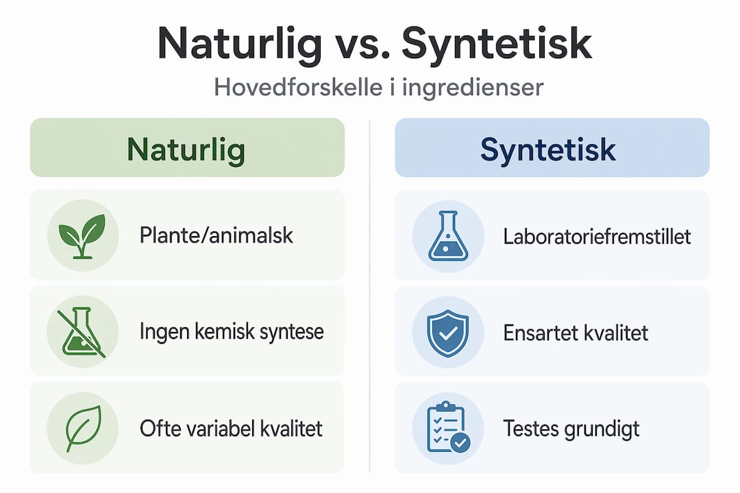 Grafisk oversigt, der viser forskellene på naturlige og syntetiske ingredienser
