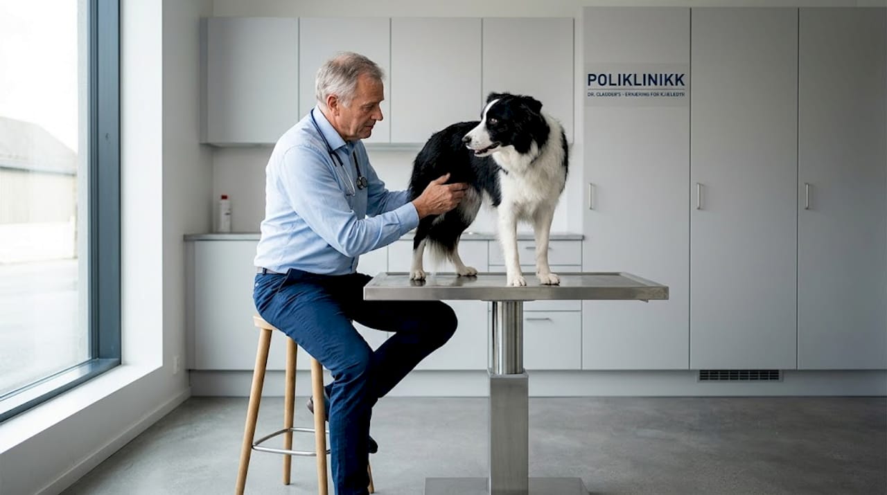 En veterinær undersøker magen til en hund på dyreklinikken.