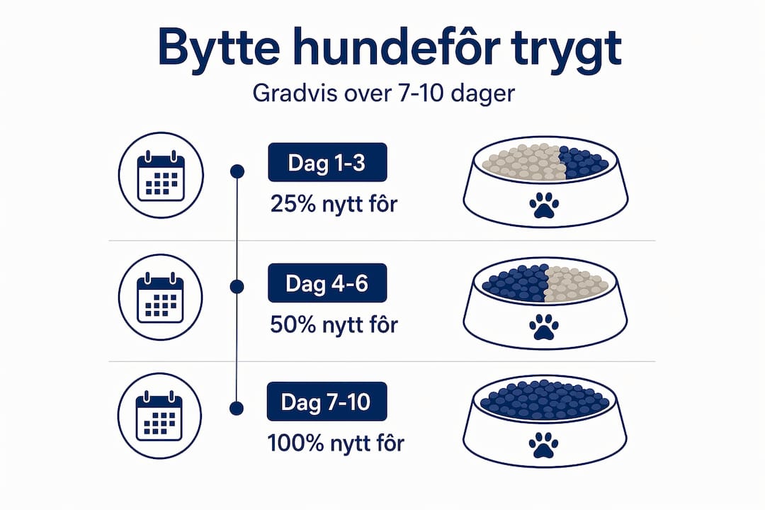 Infografikk: Slik gir du hunden din en trygg overgang til nytt fôr
