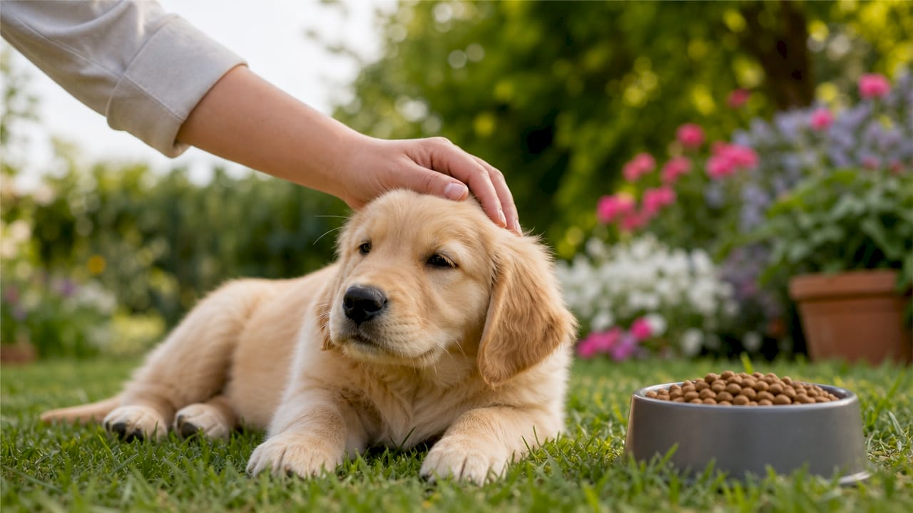Nærbillede af en sund og blankpelsede golden retriever-hvalp
