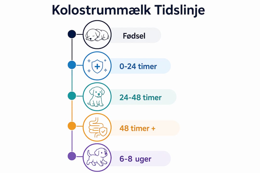 Grafisk oversigt over hvor længe hvalpe får råmælk