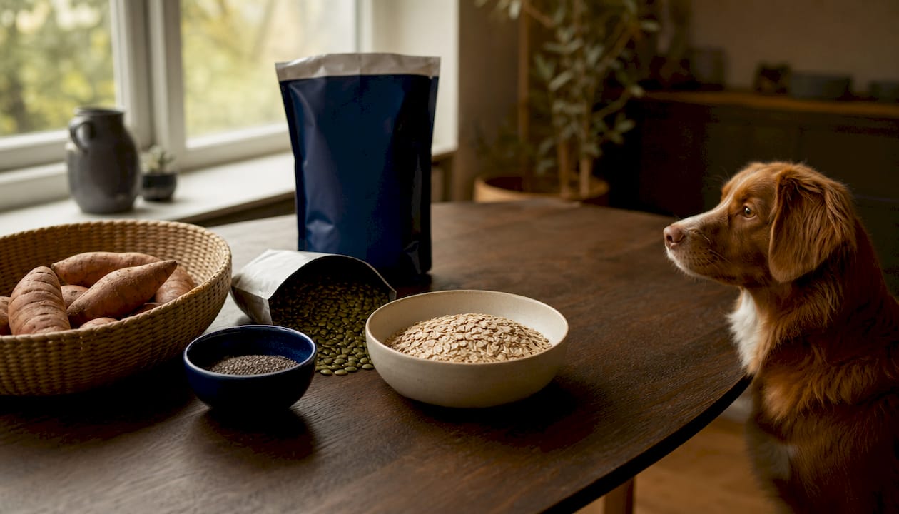 Naturlige fiberkilder til hundemat på spisebordet