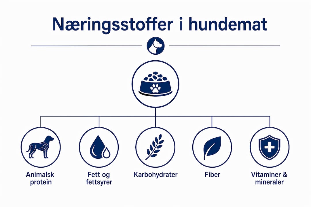 Oversiktlig infografikk som fremhever hvilke næringsstoffer hunden din trenger i kosten