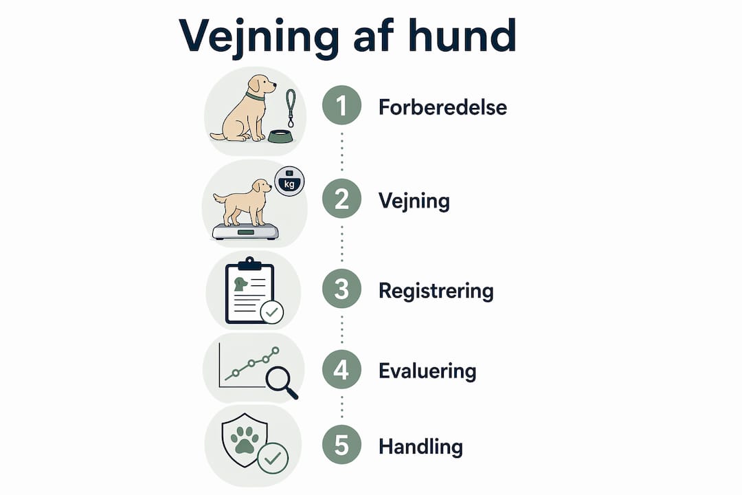 Grafisk oversigt over, hvordan du vejer din hund korrekt – trin for trin