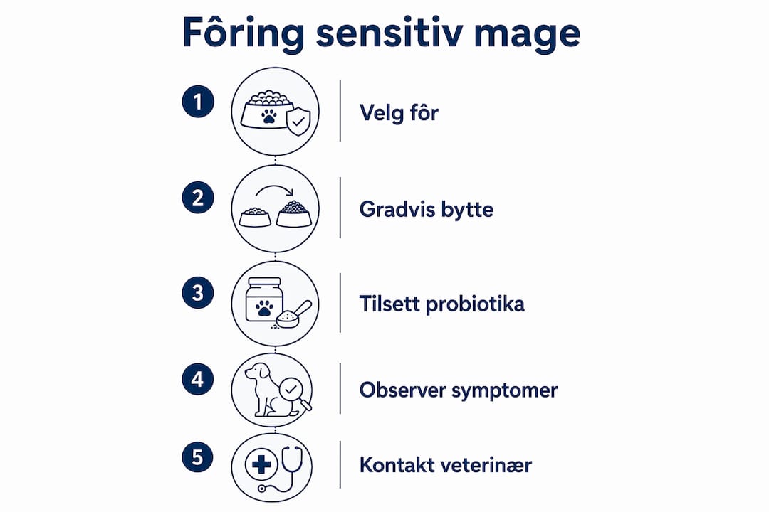 Infografikk: Slik gir du hunden din med sensitiv mage riktig fôr – fem enkle steg