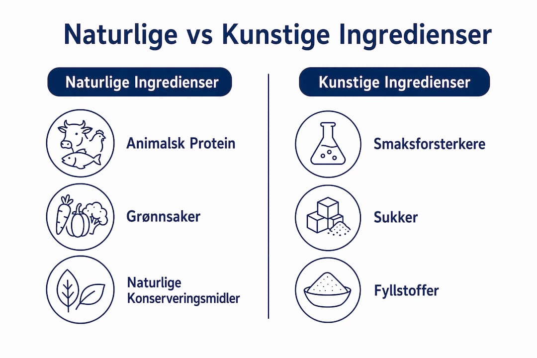 Infografikk som viser forskjeller mellom naturlige og kunstige ingredienser