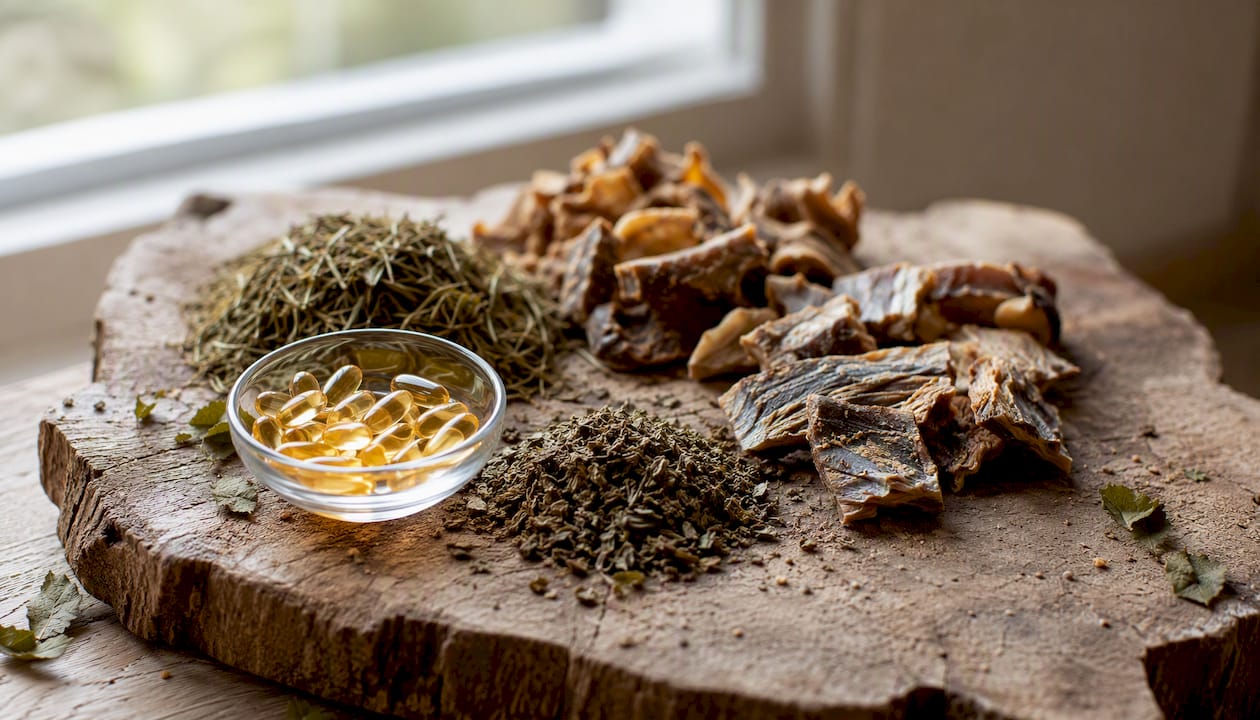 Nærbillede af de naturlige ingredienser, der gør hundesnacks både sunde og funktionelle