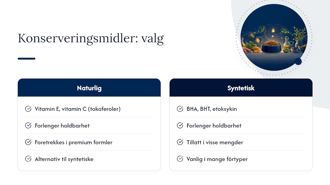 Diagram som sammenligner konserveringsmidler i hundemat
