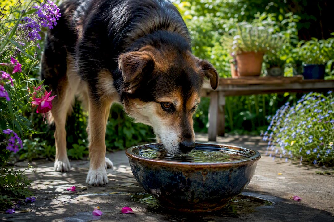Hund drikker vann etter oppkast
