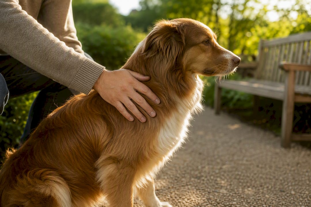 Hund med skinnende pels i varmt, naturligt lys
