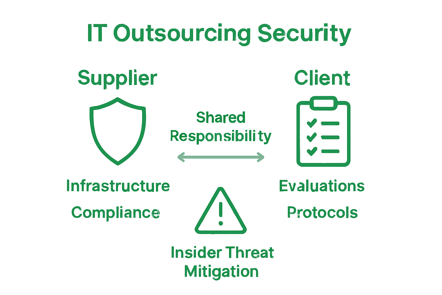 Infographic comparing supplier and client security roles in IT outsourcing.