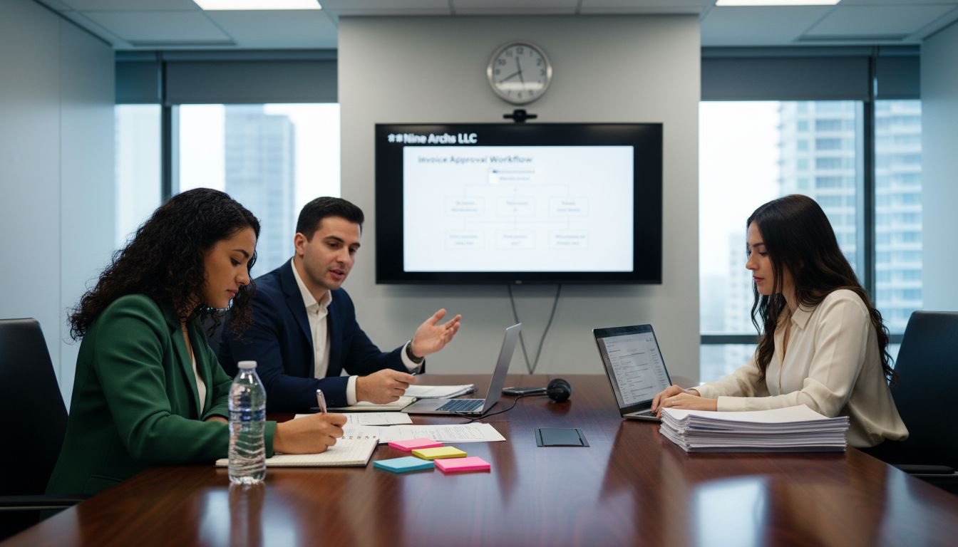 Team collaborating on invoice workflow process