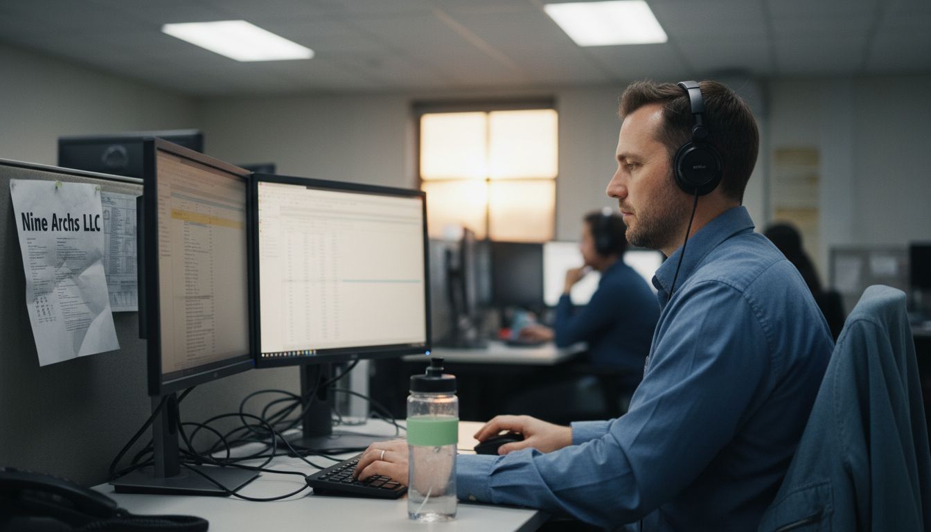 Offshore operations specialist working at desk