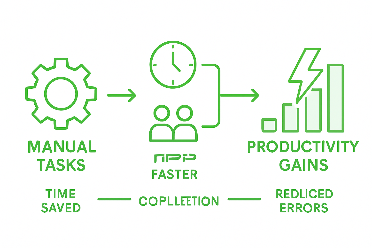 Infographic showing process from manual tasks to automation benefits