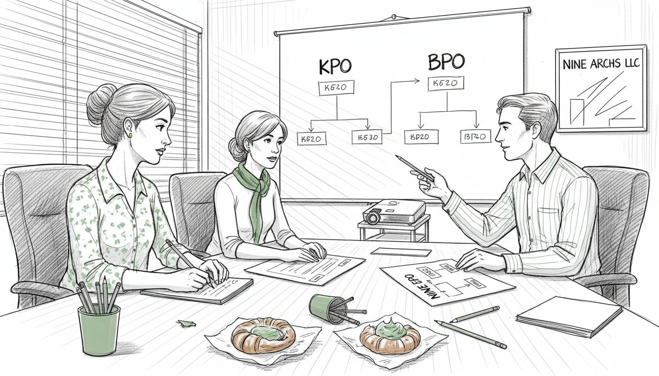 Team debating KPO versus BPO flowcharts