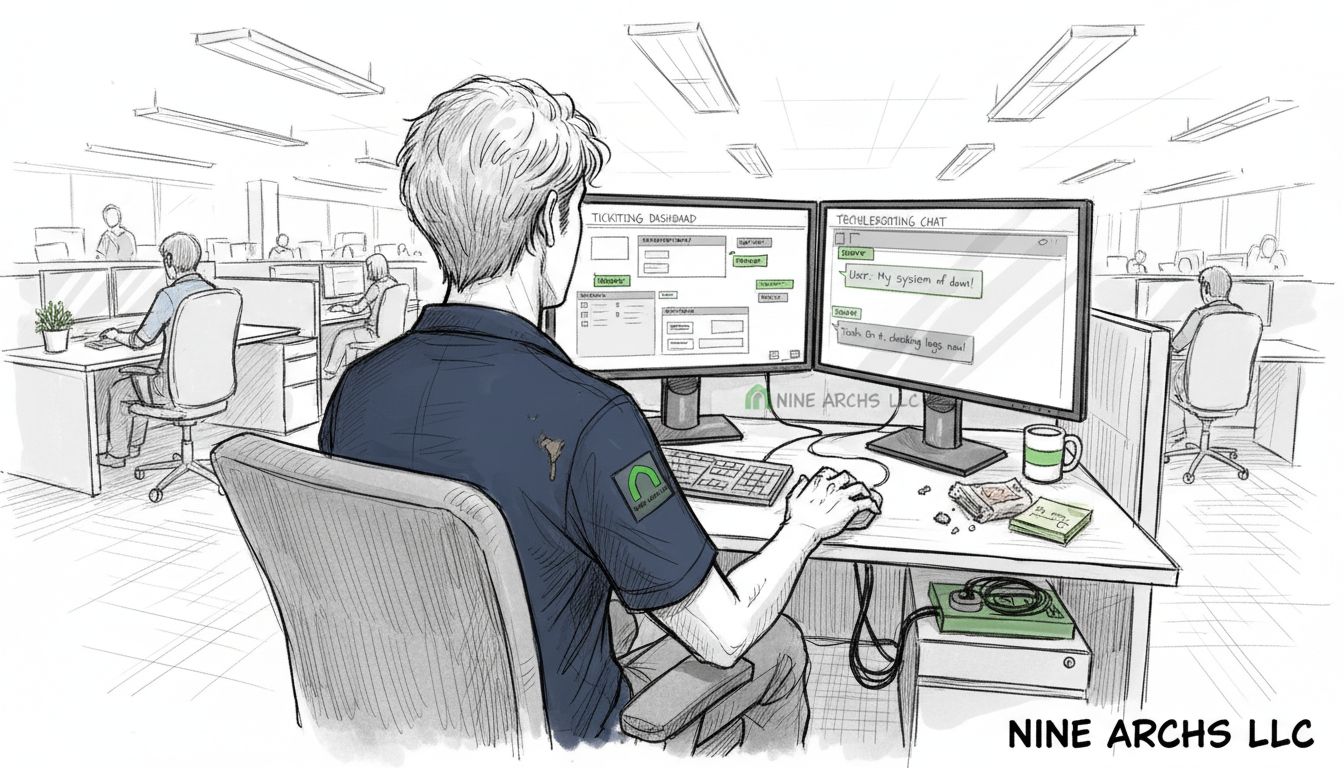 Technician using IT ticketing system dashboard