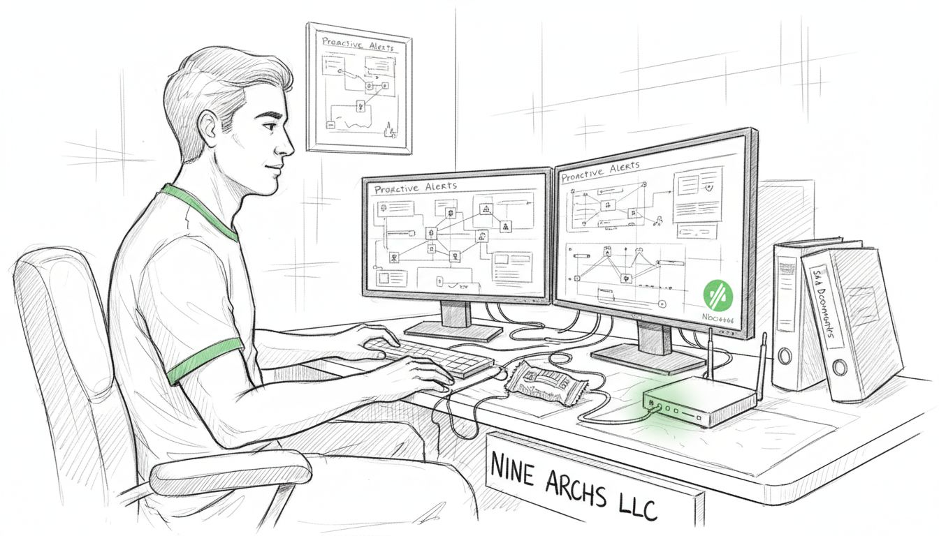 Technician monitors outsourced IT operations