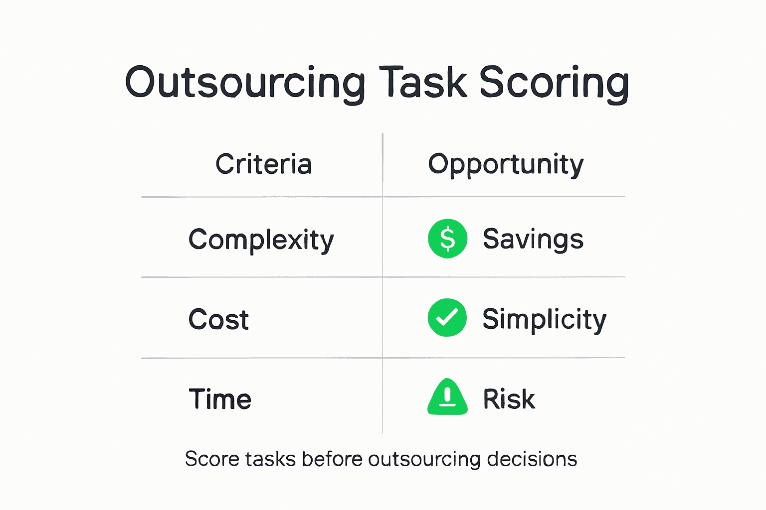 Infographic showing outsourcing scoring system