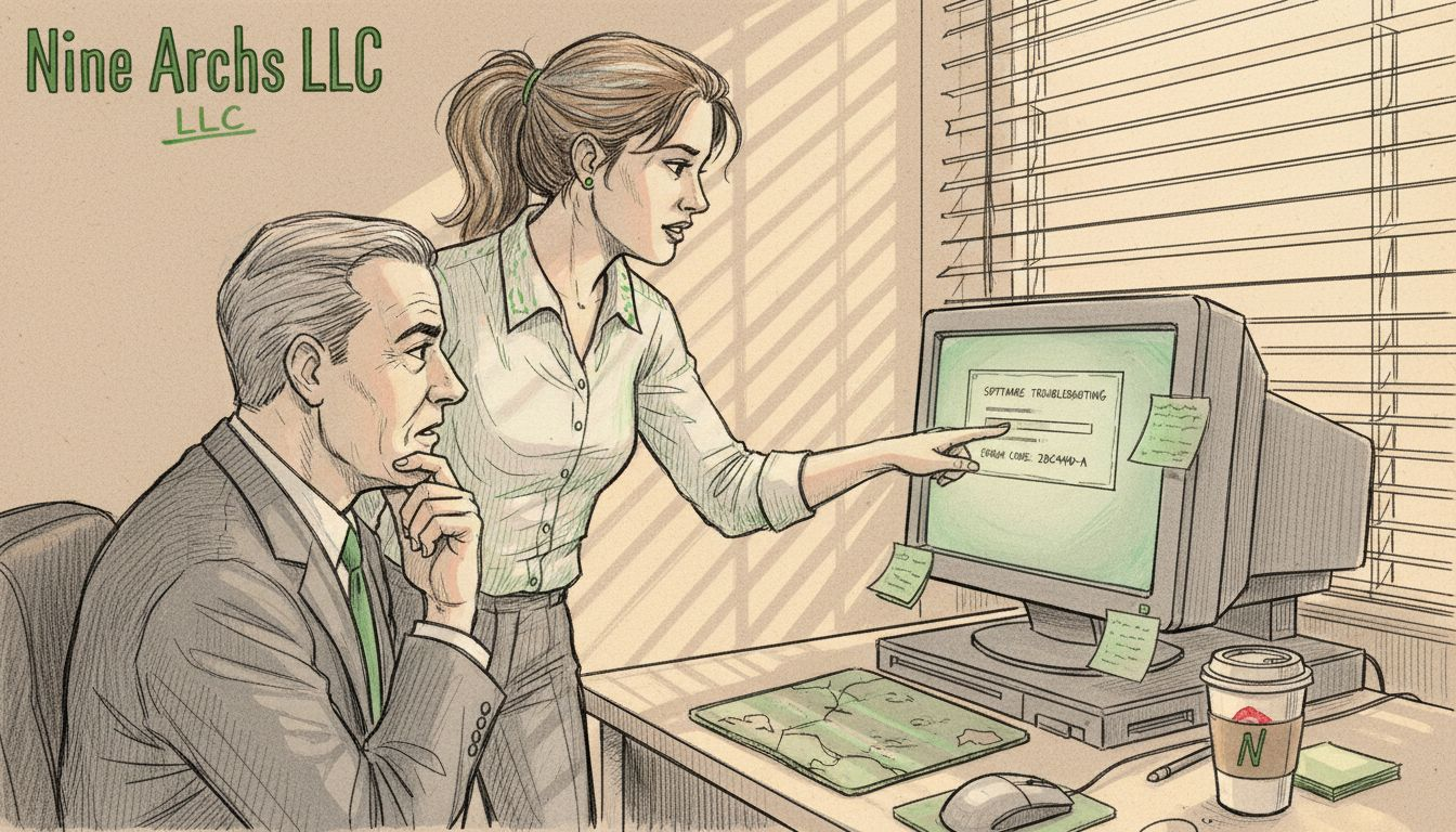 IT support technician assisting office worker