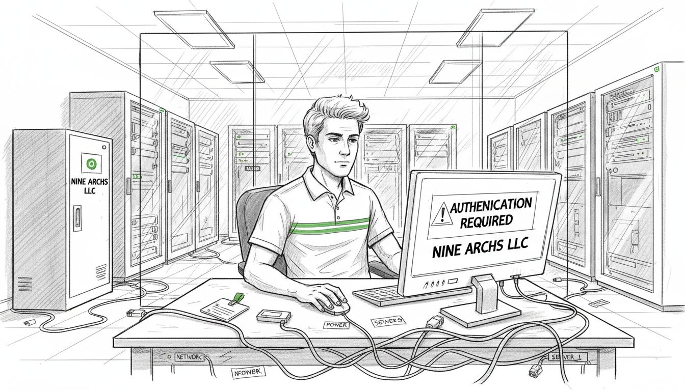 IT specialist checks office security screen