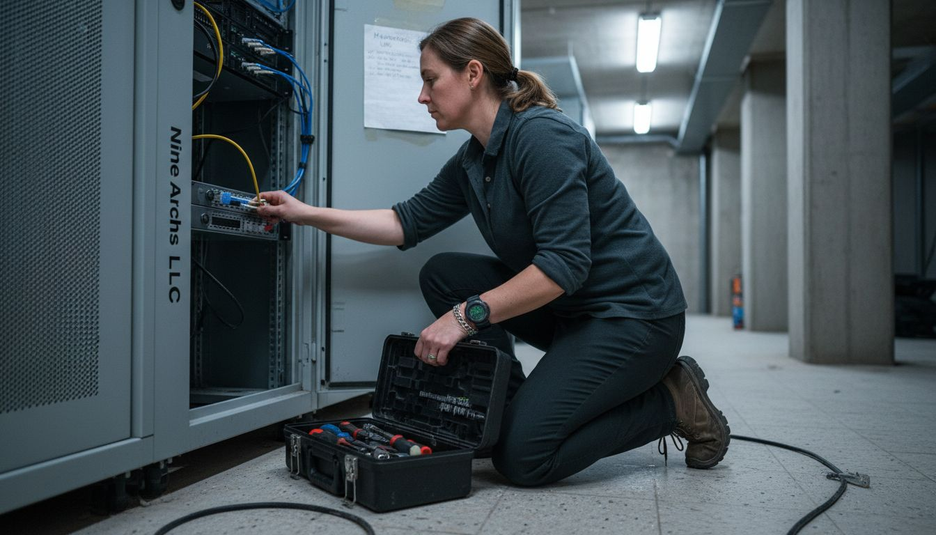Field technician working on server equipment