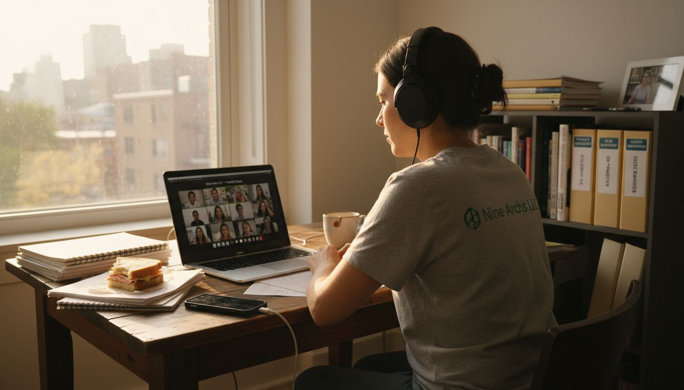 Remote worker in video meeting at home