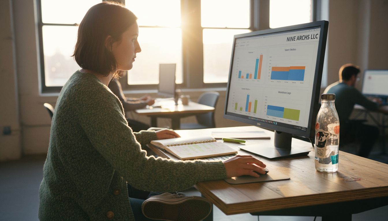 HR analyst reviewing digital dashboard metrics