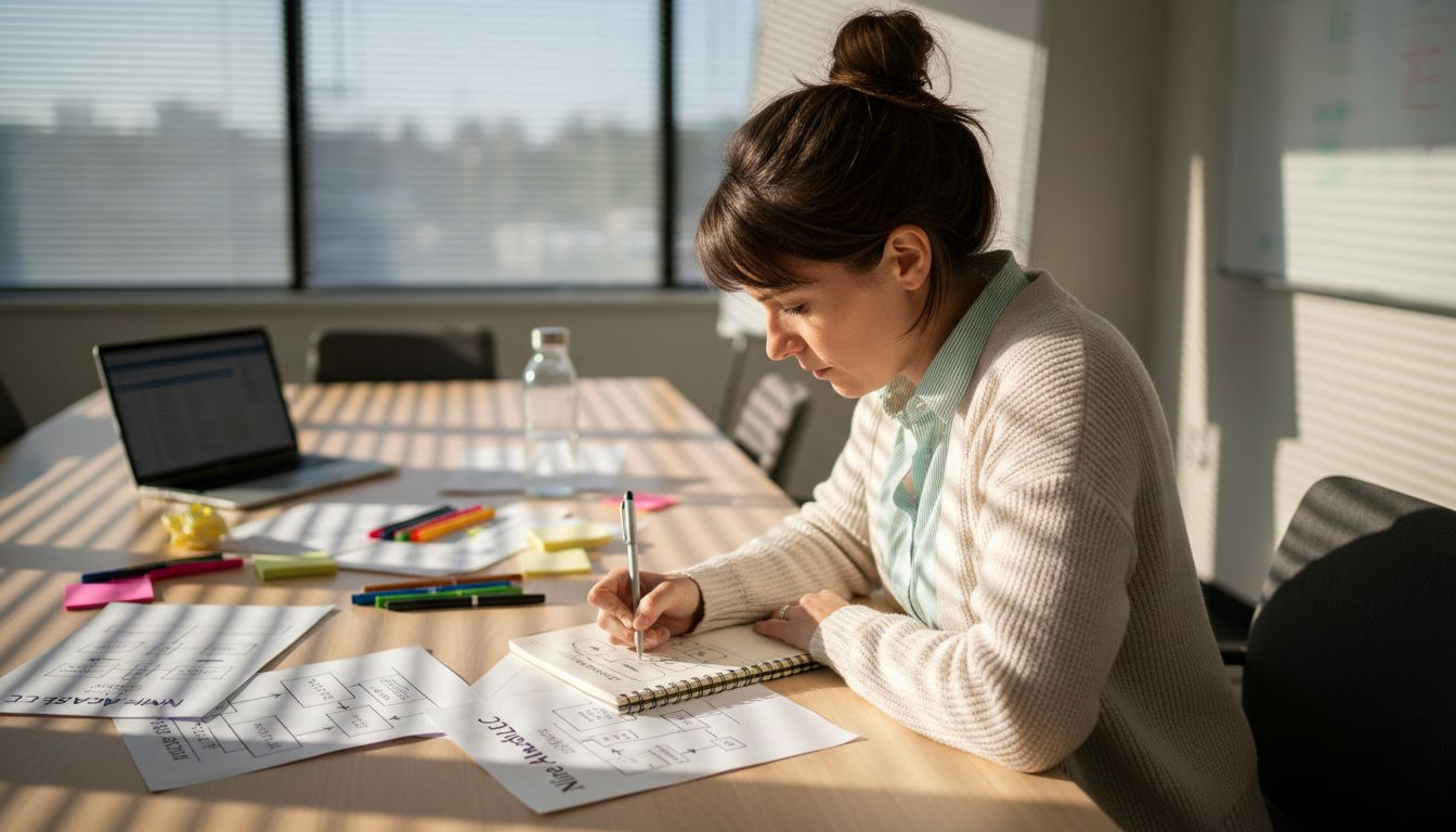 Analyst mapping out workflow process