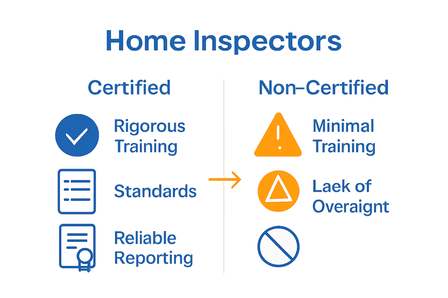 Infographic comparing certified and non-certified home inspectors side by side.