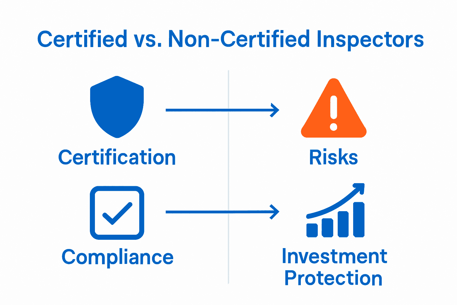 Infographic comparing certified and non-certified inspectors and key benefits.
