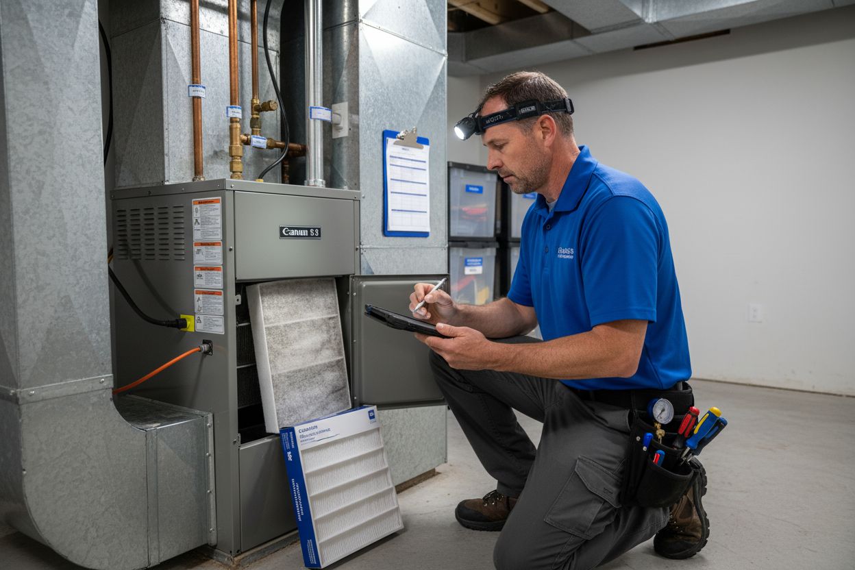 inspector examines hvac
