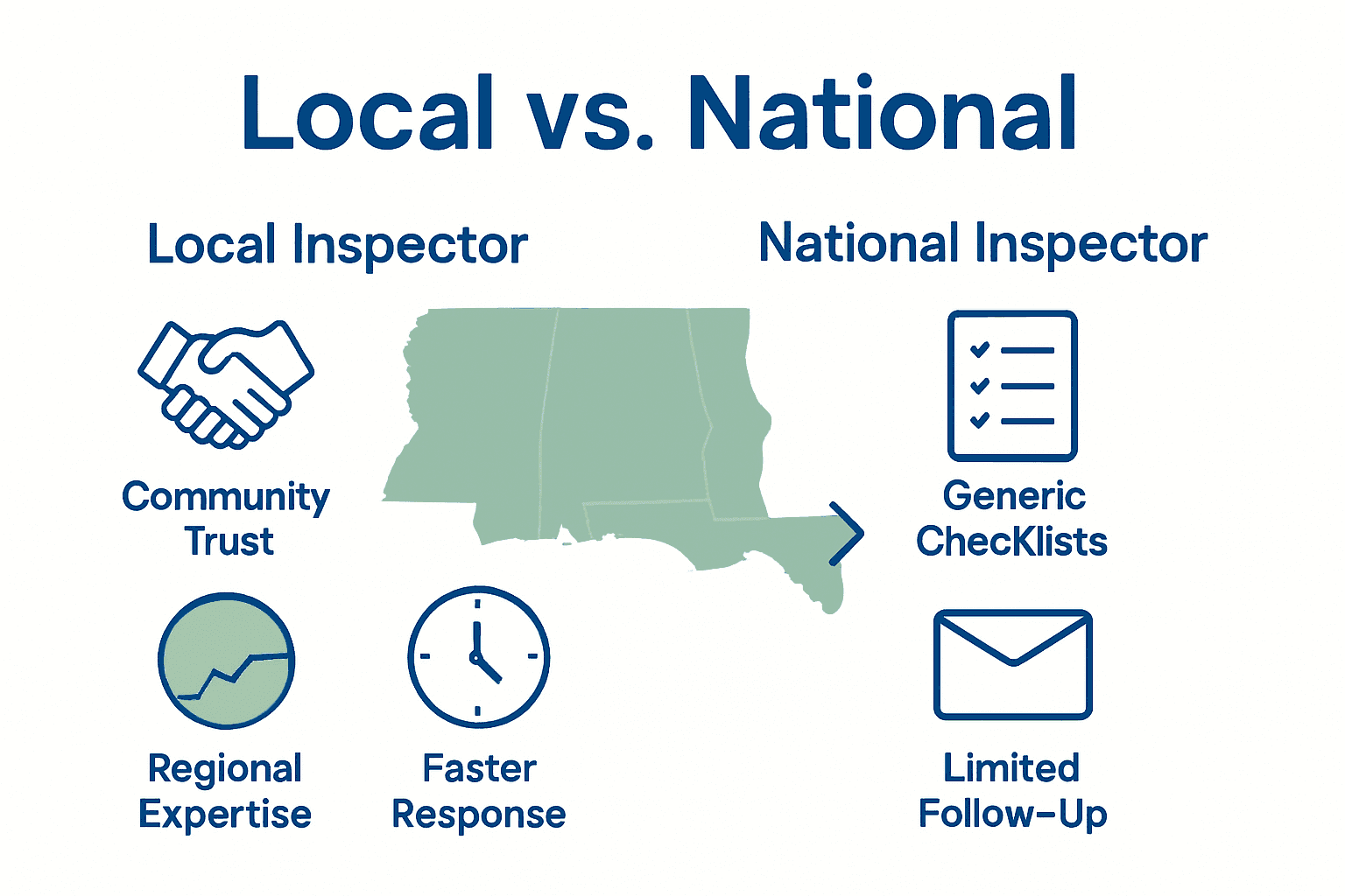 Infographic comparing local and national home inspectors side by side.