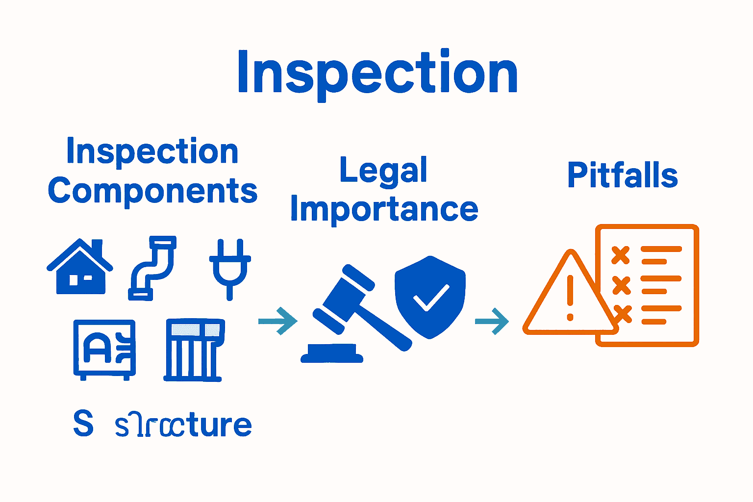 Infographic comparing inspection components, legal value, and common pitfalls.