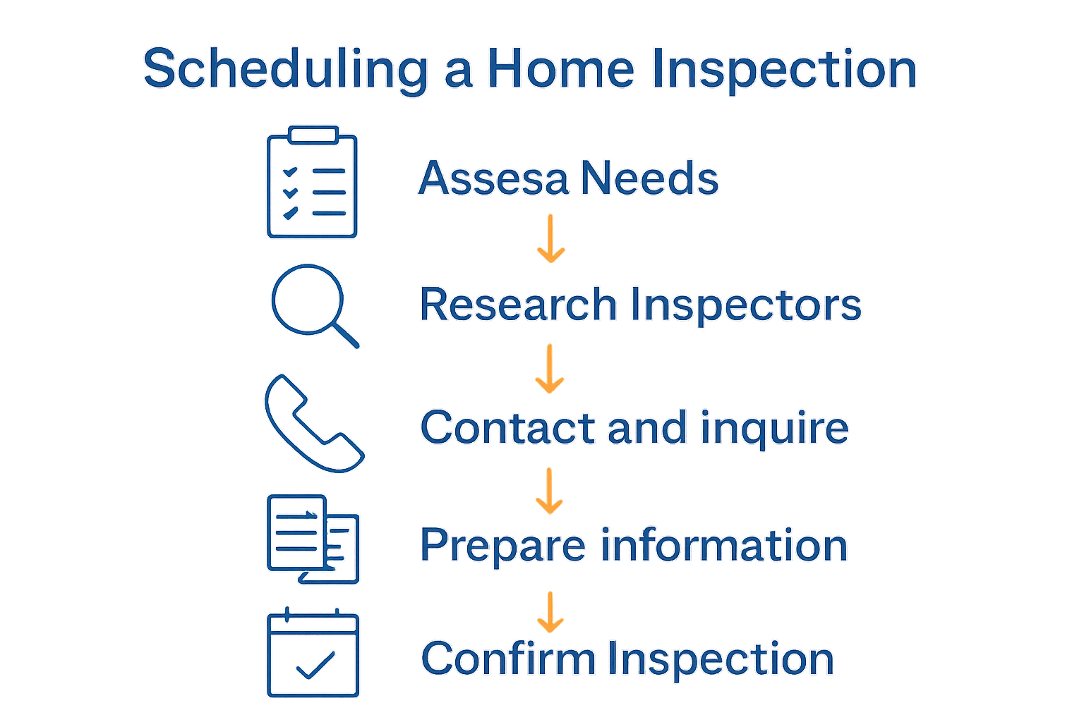 Infographic showing five-step process to schedule home inspection in Gulf Coast Alabama