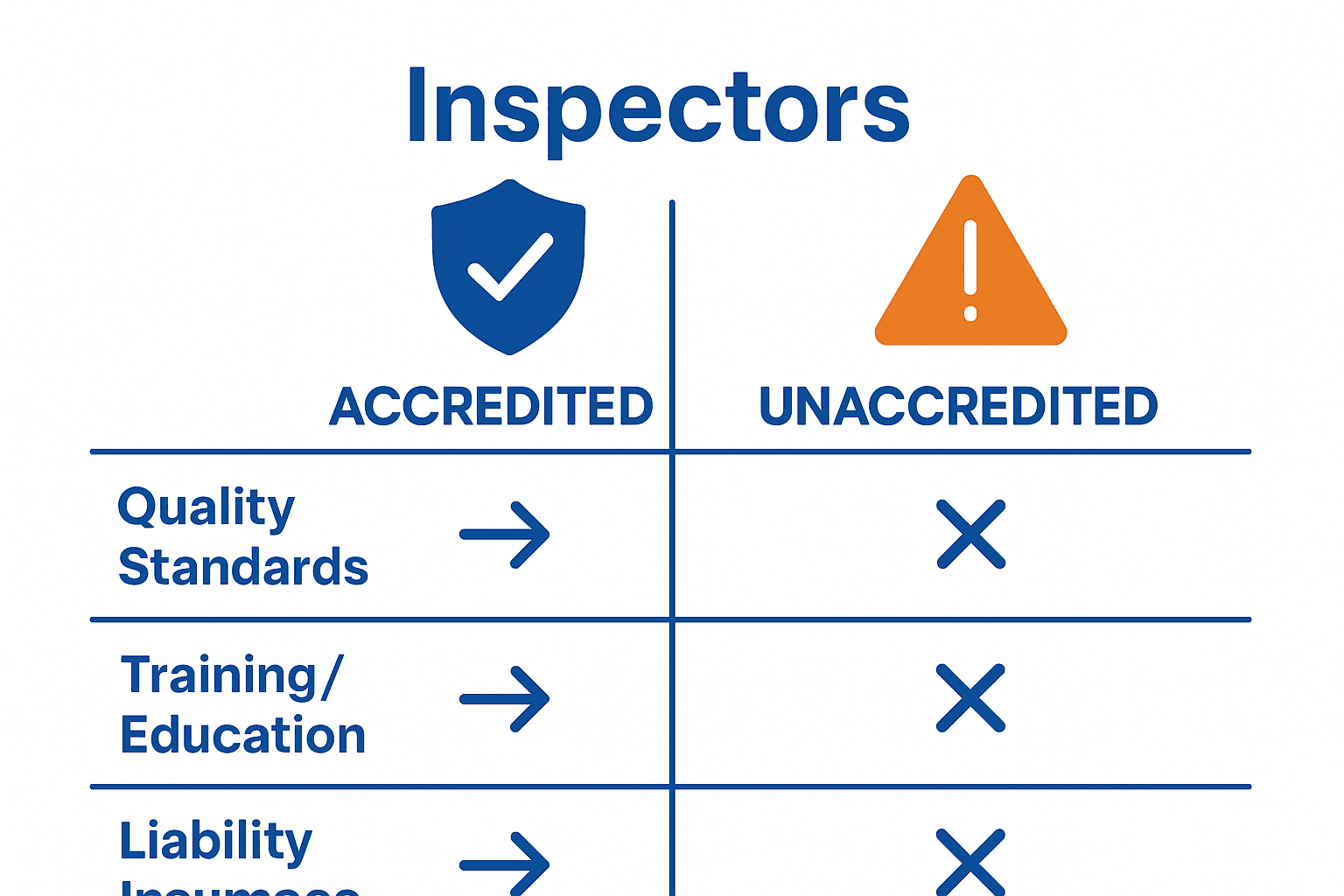 Infographic comparing accredited and unaccredited home inspectors across standards, training, and insurance.