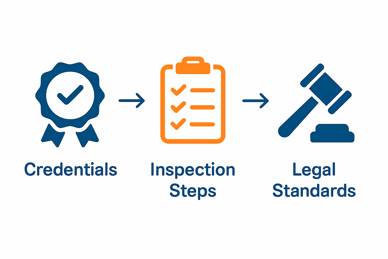 Infographic showing home inspector credentials, process, and legal requirements.