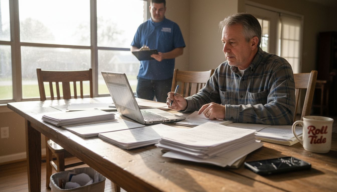 Man compiling property documents at table