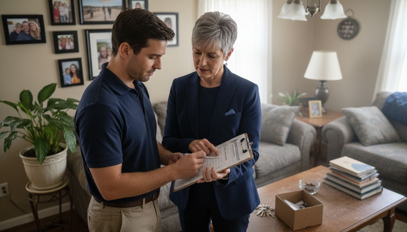 Agent and buyer reviewing walkthrough checklist