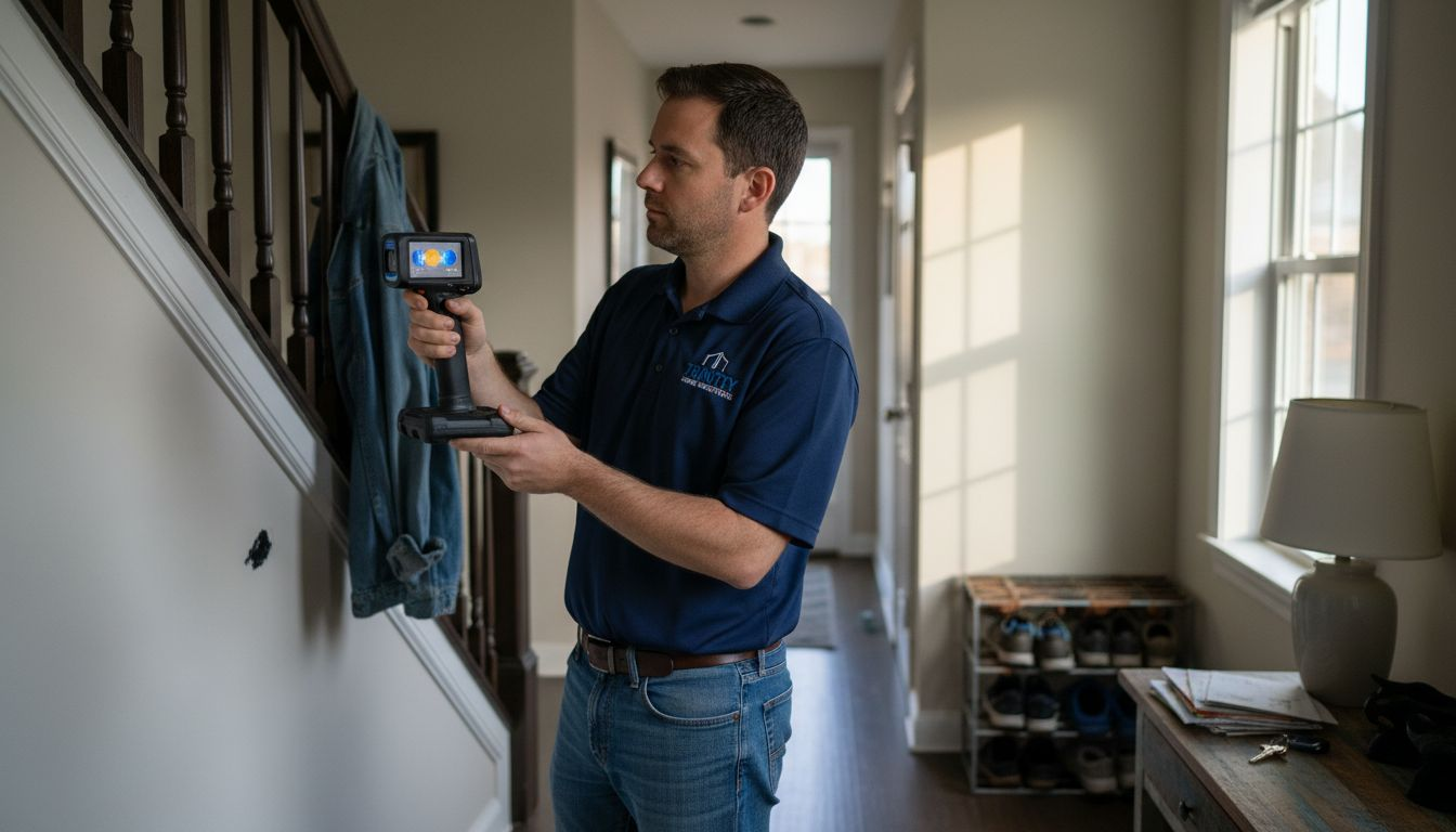 Inspector using thermal camera in hallway