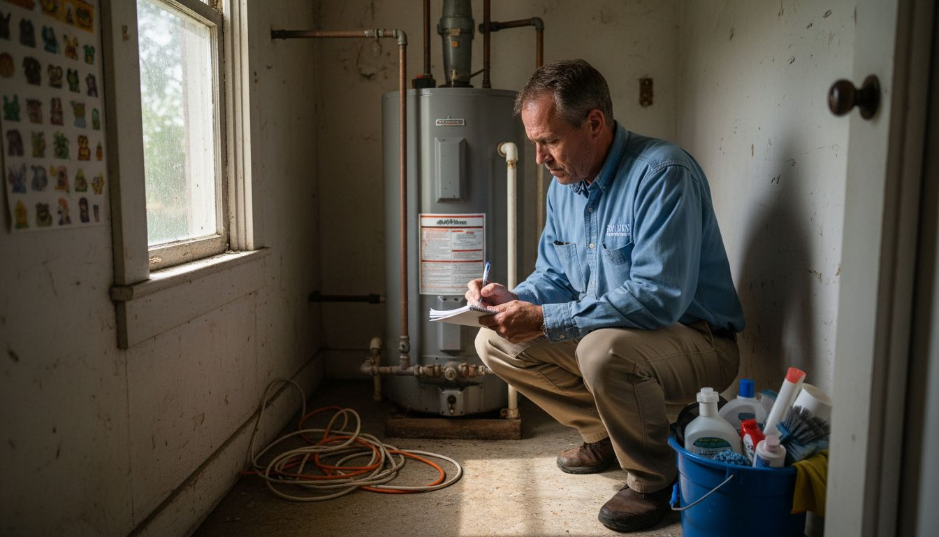 Inspector checking utility room interior details